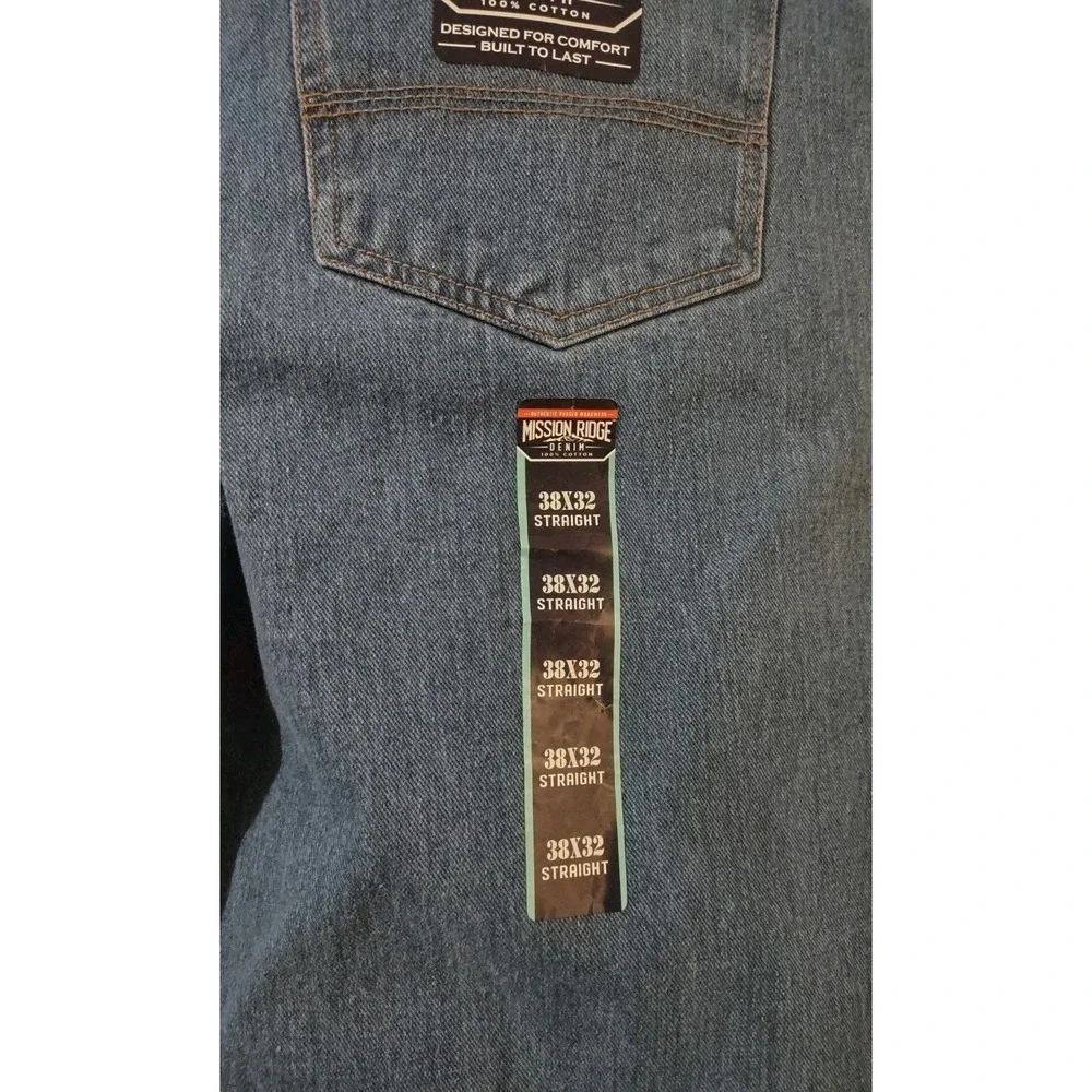 Mission Ridge Jeans Men's 38x32 Rugged Denim Workwear Blue Straight Leg 5 Pocket